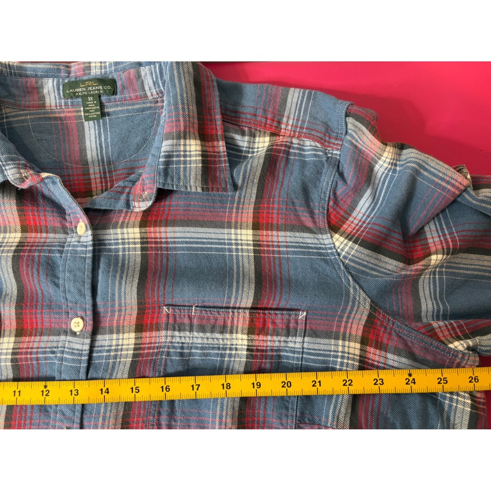 LAUREN JEANS CO RALPH LAUREN Blue Plaid Flannel Button Down Shirt 3X Country - Picture 4 of 10